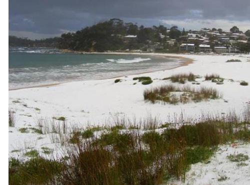 Batemans Bay Australia beach covered in hail October 14 2013
