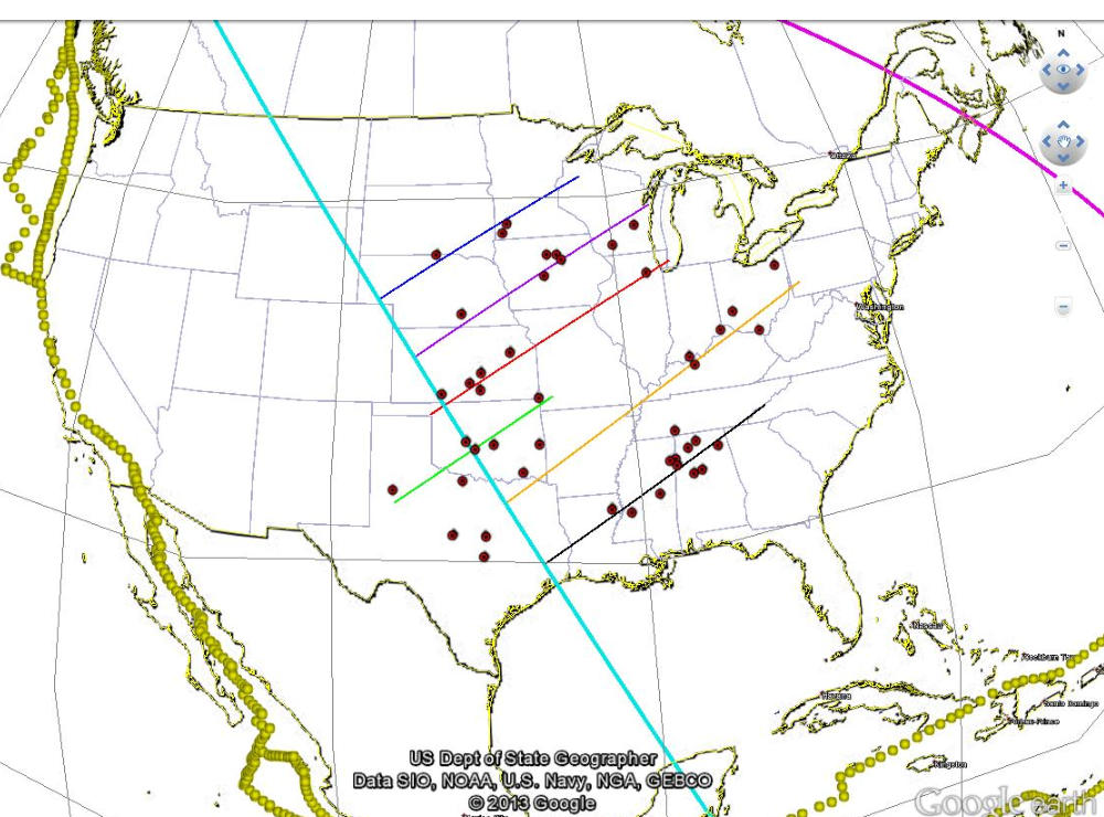 US map with event locations and iasoberg bands