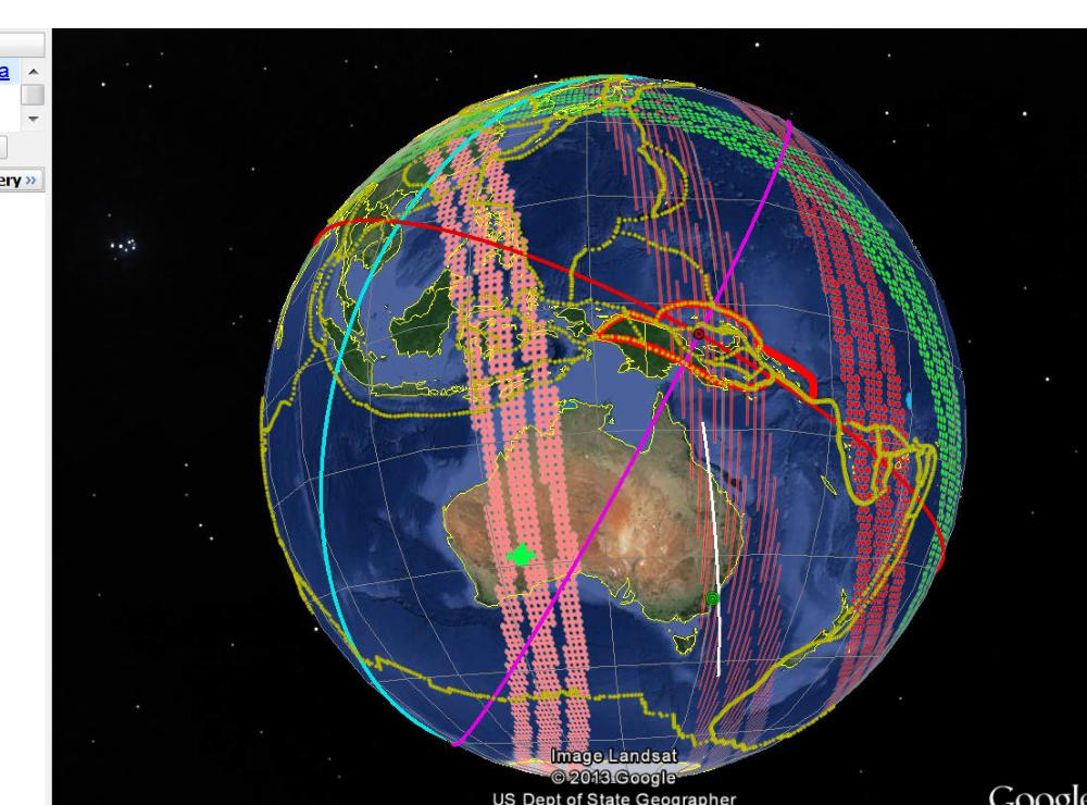 Globe view of iasoberg bands over Australia and Indonesia