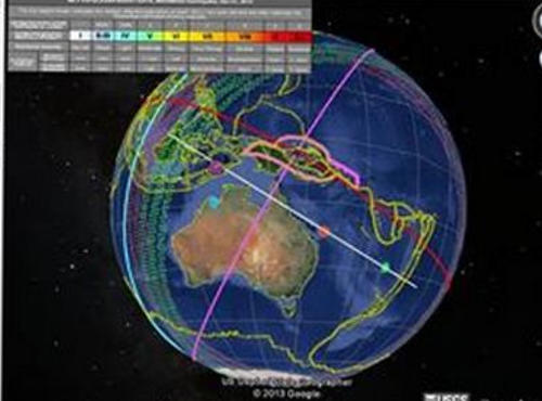 Globe view of iasoberg technology for the December 1 2013 Indonesian earthquake